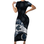 Personalized Carlton Football Short Sleeve Bodycon Dress Easter Egg Pattern Navy Monochrome Tribal Dot Style