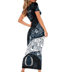 Personalized Carlton Football Short Sleeve Bodycon Dress Easter Egg Pattern Navy Monochrome Tribal Dot Style
