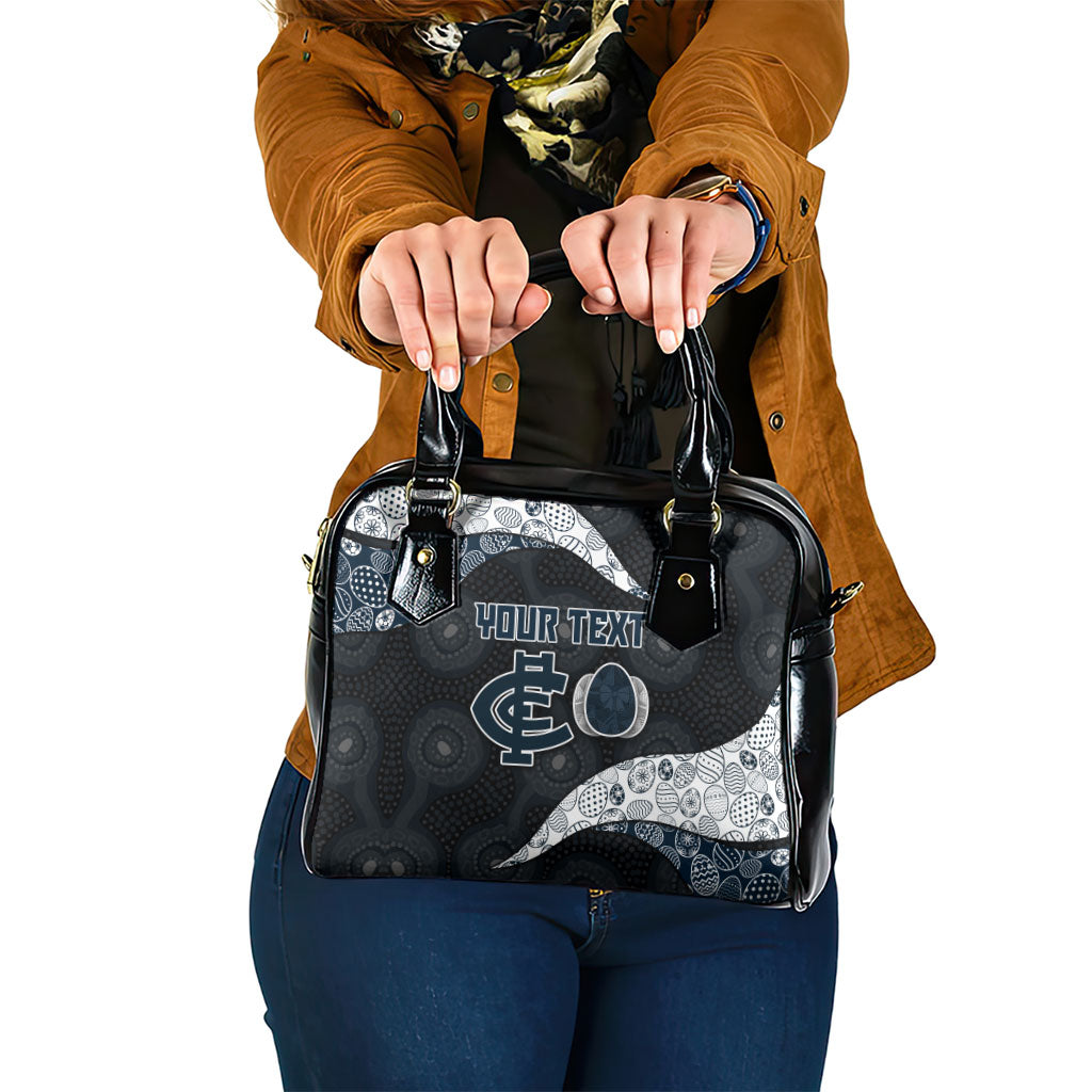 Personalized Carlton Football Shoulder Handbag Easter Egg Pattern Navy Monochrome Tribal Dot Style