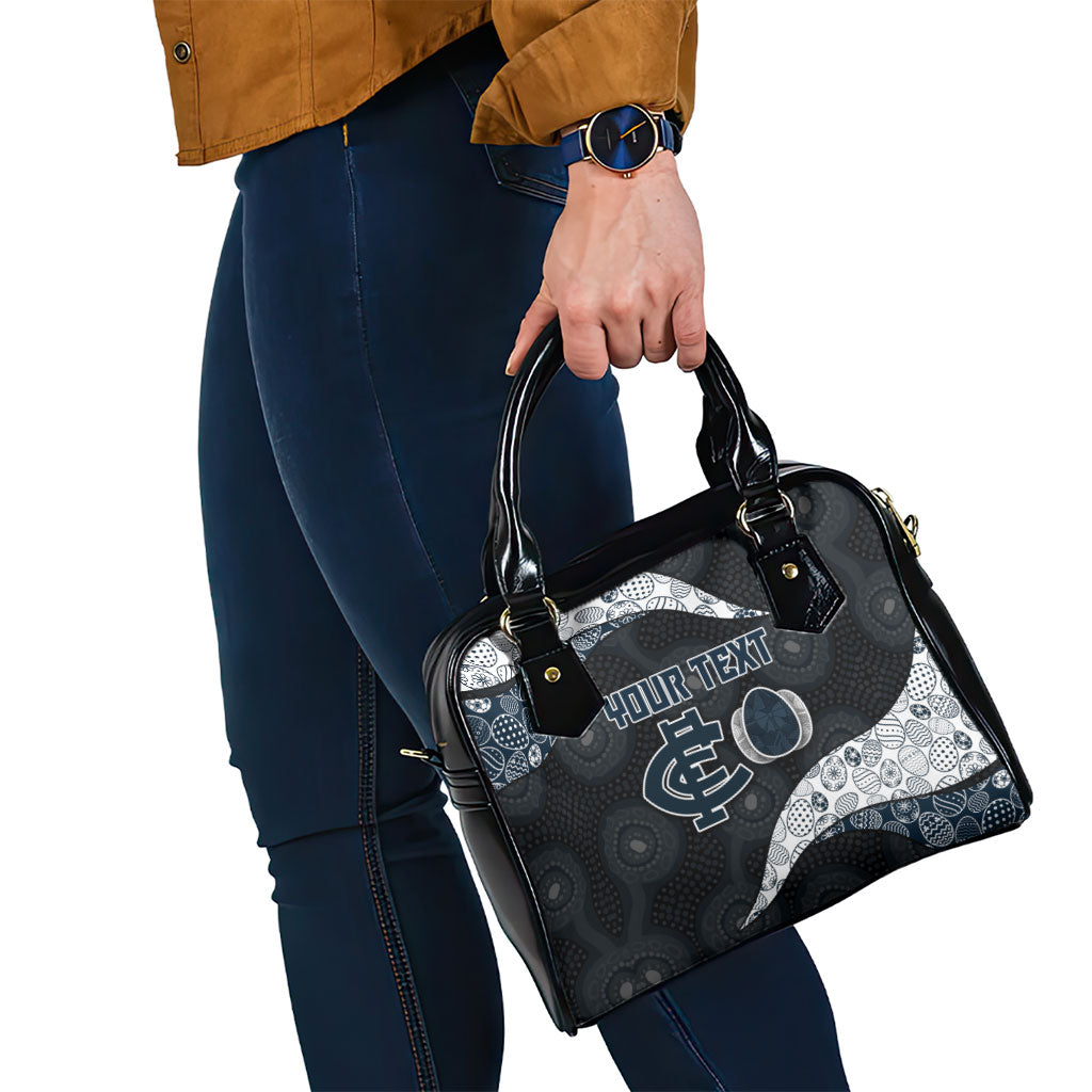 Personalized Carlton Football Shoulder Handbag Easter Egg Pattern Navy Monochrome Tribal Dot Style