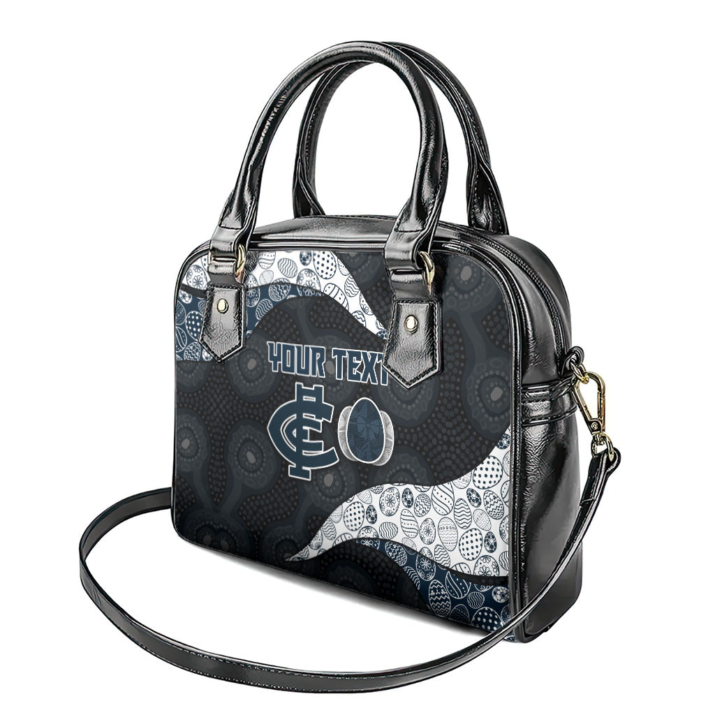 Personalized Carlton Football Shoulder Handbag Easter Egg Pattern Navy Monochrome Tribal Dot Style