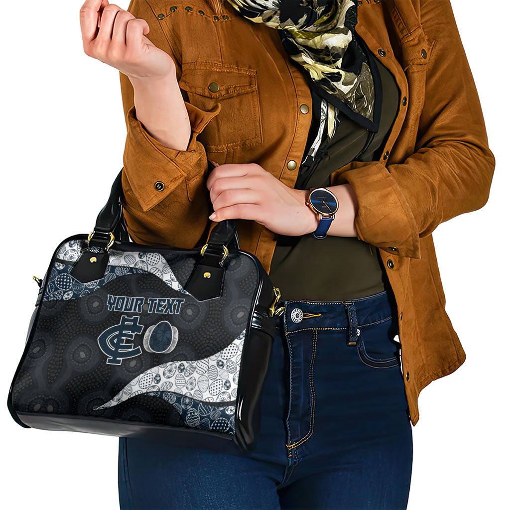 Personalized Carlton Football Shoulder Handbag Easter Egg Pattern Navy Monochrome Tribal Dot Style