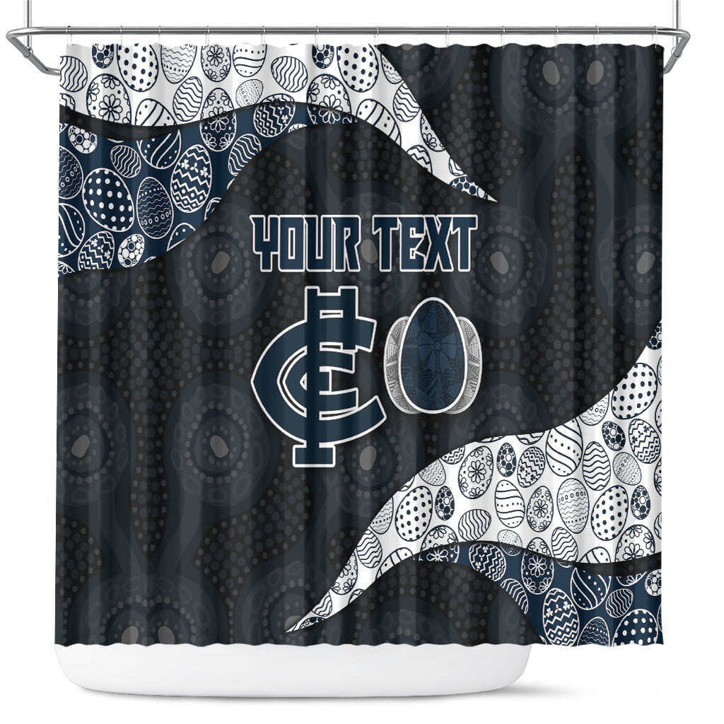 Personalized Carlton Football Shower Curtain Easter Egg Pattern Navy Monochrome Tribal Dot Style