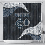 Personalized Carlton Football Shower Curtain Easter Egg Pattern Navy Monochrome Tribal Dot Style