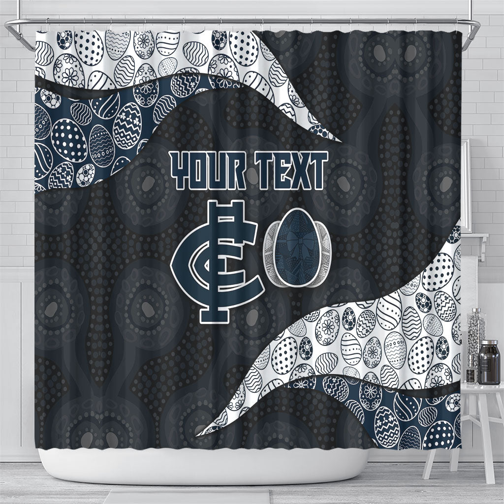 Personalized Carlton Football Shower Curtain Easter Egg Pattern Navy Monochrome Tribal Dot Style