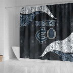 Personalized Carlton Football Shower Curtain Easter Egg Pattern Navy Monochrome Tribal Dot Style