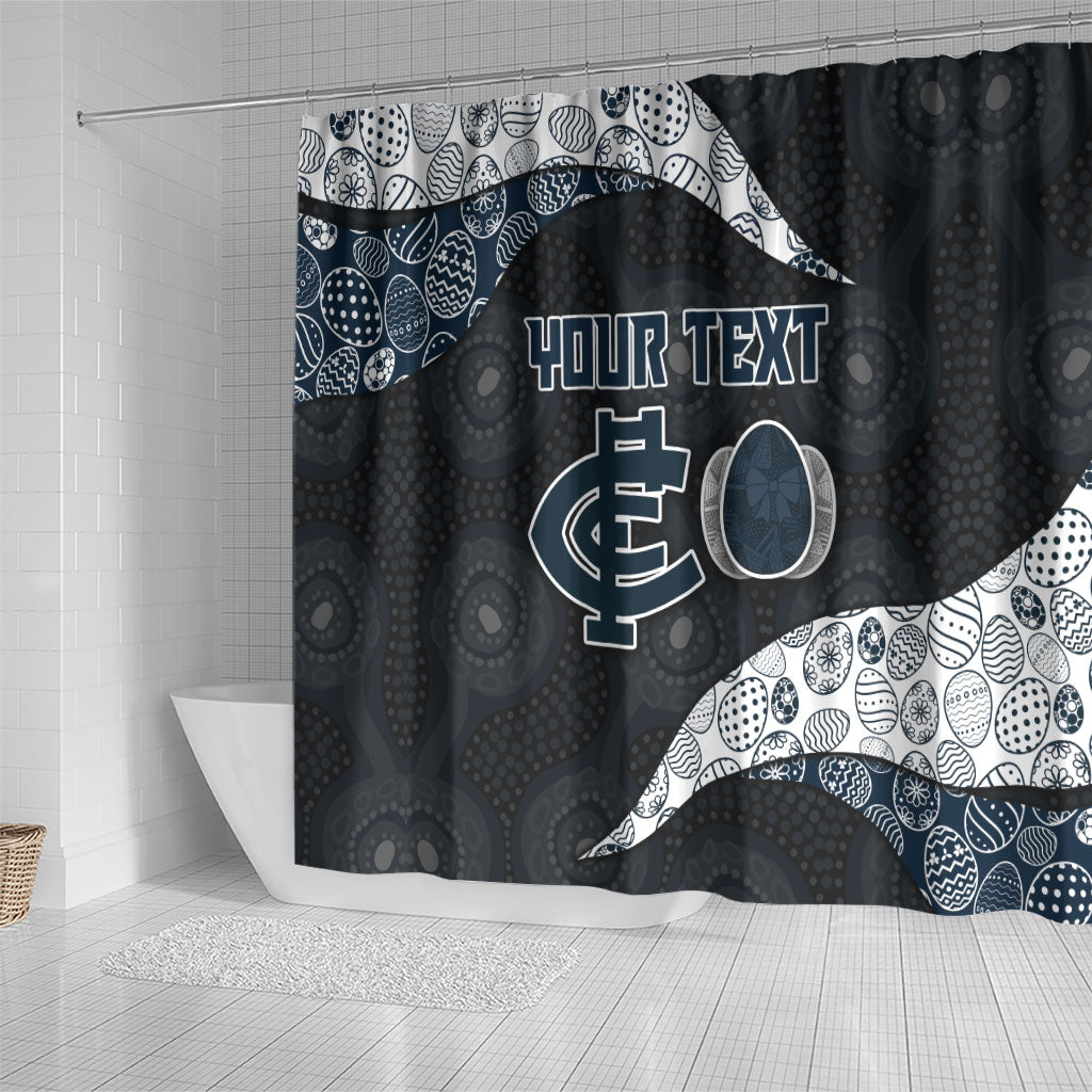 Personalized Carlton Football Shower Curtain Easter Egg Pattern Navy Monochrome Tribal Dot Style