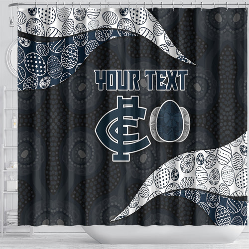 Personalized Carlton Football Shower Curtain Easter Egg Pattern Navy Monochrome Tribal Dot Style