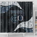 Personalized Carlton Football Shower Curtain Easter Egg Pattern Navy Monochrome Tribal Dot Style