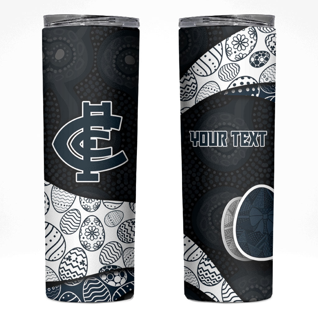 Personalized Carlton Football Skinny Tumbler Easter Egg Pattern Navy Monochrome Tribal Dot Style