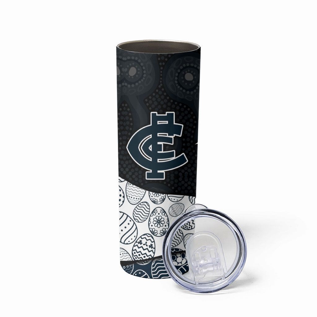 Personalized Carlton Football Skinny Tumbler Easter Egg Pattern Navy Monochrome Tribal Dot Style