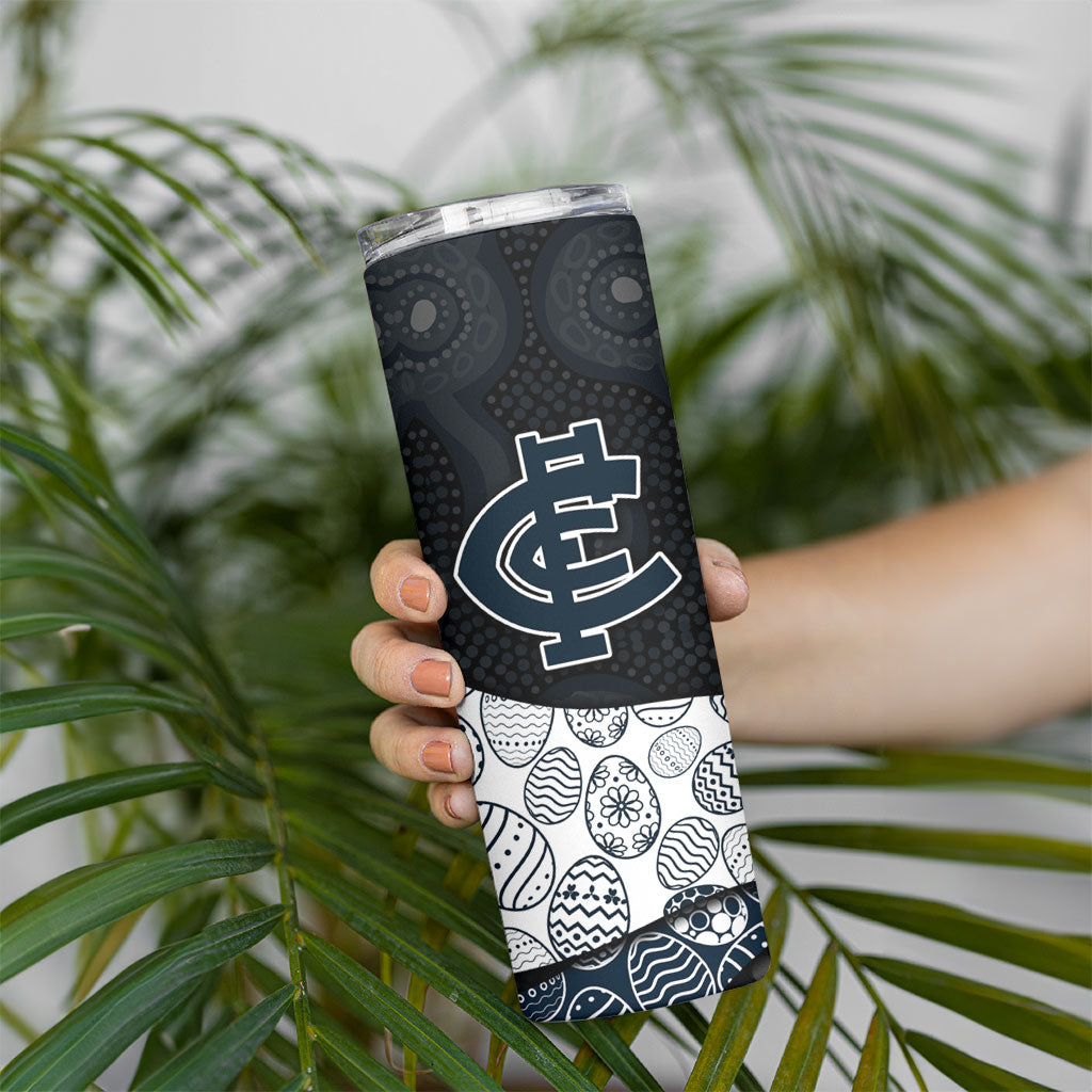 Personalized Carlton Football Skinny Tumbler Easter Egg Pattern Navy Monochrome Tribal Dot Style