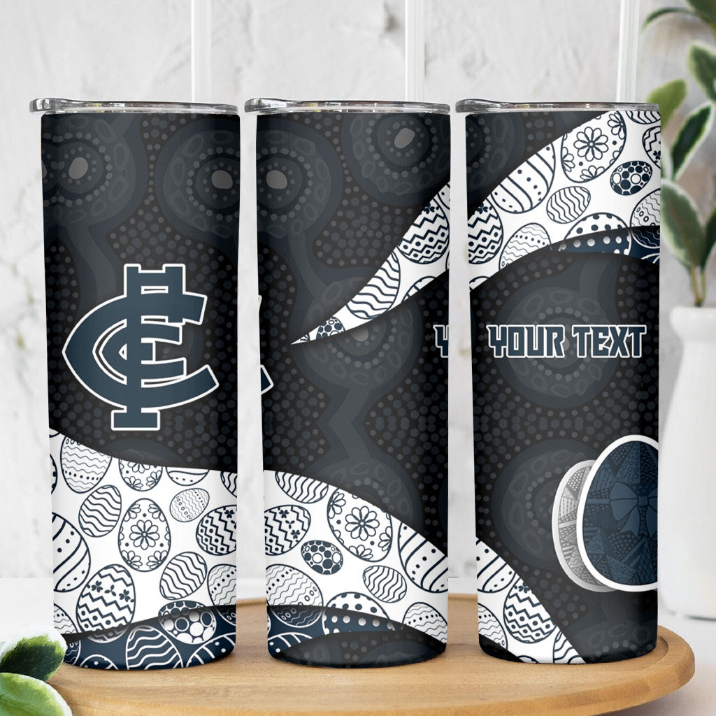 Personalized Carlton Football Skinny Tumbler Easter Egg Pattern Navy Monochrome Tribal Dot Style