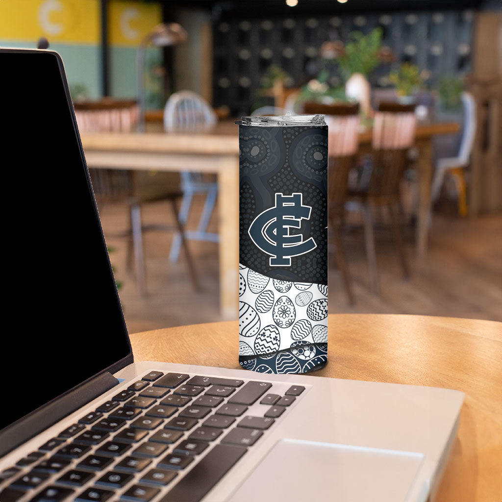Personalized Carlton Football Skinny Tumbler Easter Egg Pattern Navy Monochrome Tribal Dot Style