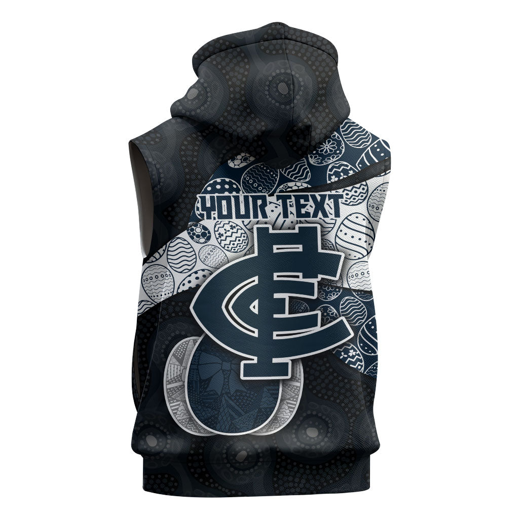 Personalized Carlton Football Sleeveless Hoodie Easter Egg Pattern Navy Monochrome Tribal Dot Style