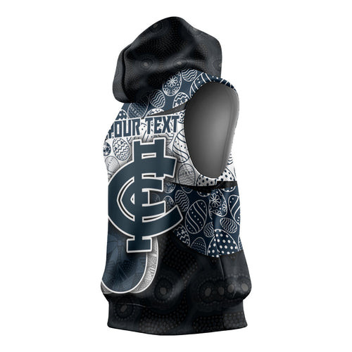 Personalized Carlton Football Sleeveless Hoodie Easter Egg Pattern Navy Monochrome Tribal Dot Style