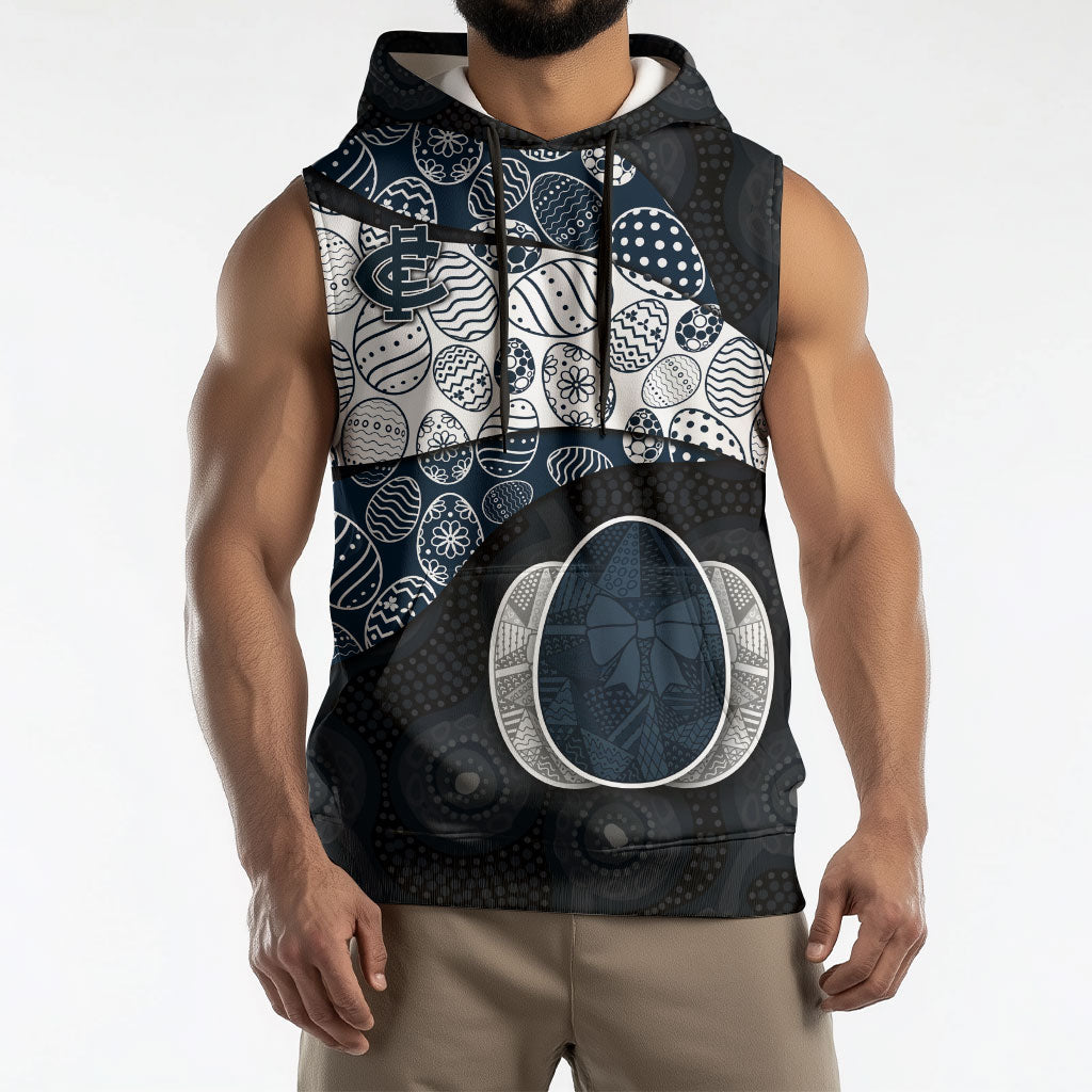 Personalized Carlton Football Sleeveless Hoodie Easter Egg Pattern Navy Monochrome Tribal Dot Style