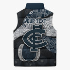 Personalized Carlton Football Sleeveless Puffer Jacket Easter Egg Pattern Navy Monochrome Tribal Dot Style