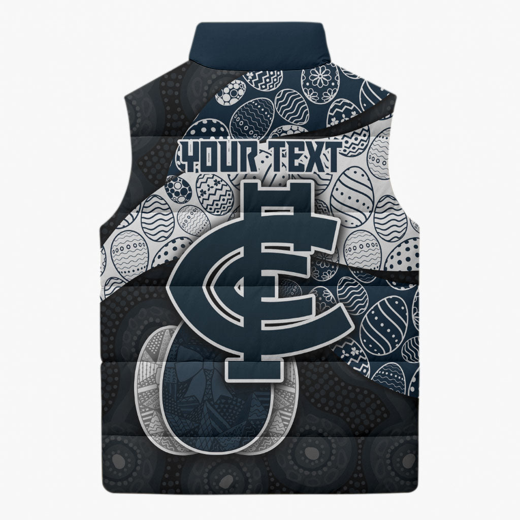 Personalized Carlton Football Sleeveless Puffer Jacket Easter Egg Pattern Navy Monochrome Tribal Dot Style