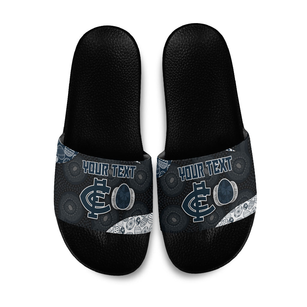 Personalized Carlton Football Slide Sandals Easter Egg Pattern Navy Monochrome Tribal Dot Style
