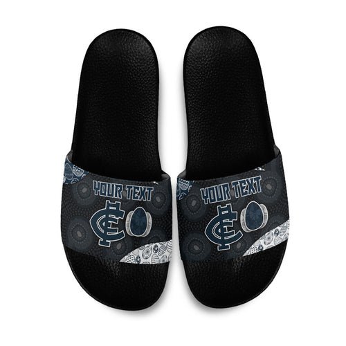 Personalized Carlton Football Slide Sandals Easter Egg Pattern Navy Monochrome Tribal Dot Style
