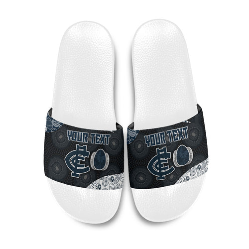 Personalized Carlton Football Slide Sandals Easter Egg Pattern Navy Monochrome Tribal Dot Style