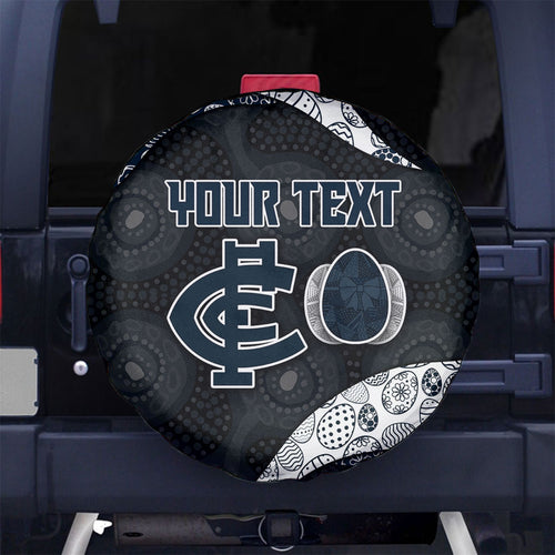 Personalized Carlton Football Spare Tire Cover Easter Egg Pattern Navy Monochrome Tribal Dot Style