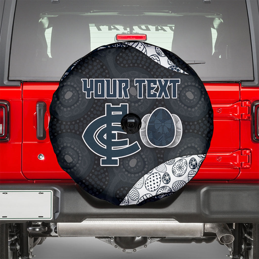 Personalized Carlton Football Spare Tire Cover Easter Egg Pattern Navy Monochrome Tribal Dot Style