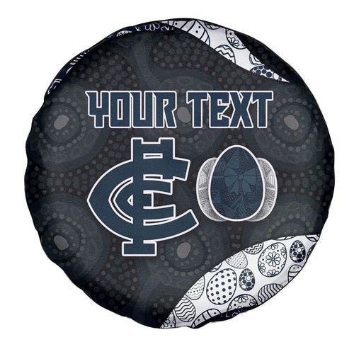 Personalized Carlton Football Spare Tire Cover Easter Egg Pattern Navy Monochrome Tribal Dot Style