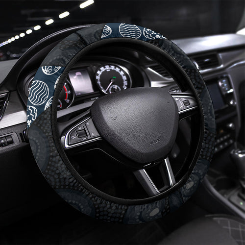 Carlton Football Steering Wheel Cover Easter Egg Pattern Navy Monochrome Tribal Dot Style