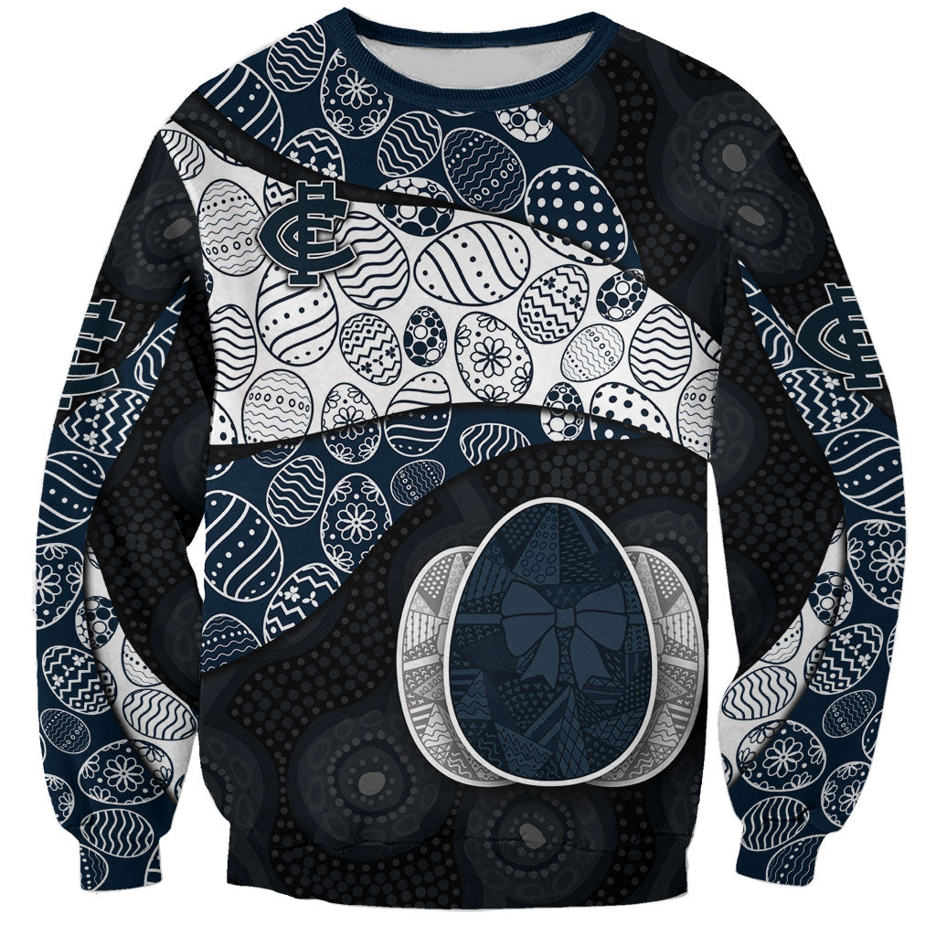 Personalized Carlton Football Sweatshirt Easter Egg Pattern Navy Monochrome Tribal Dot Style