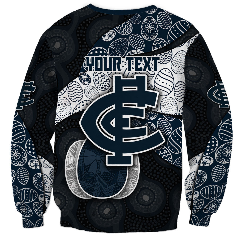 Personalized Carlton Football Sweatshirt Easter Egg Pattern Navy Monochrome Tribal Dot Style