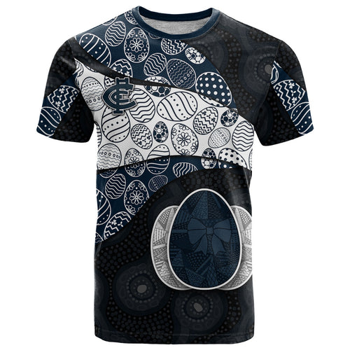 Personalized Carlton Football T Shirt Easter Egg Pattern Navy Monochrome Tribal Dot Style