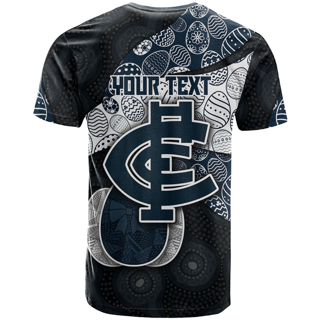 Personalized Carlton Football T Shirt Easter Egg Pattern Navy Monochrome Tribal Dot Style