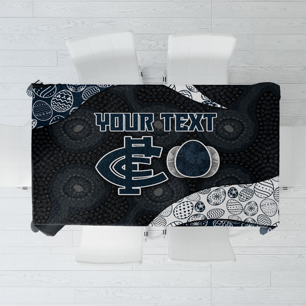Personalized Carlton Football Tablecloth Easter Egg Pattern Navy Monochrome Tribal Dot Style