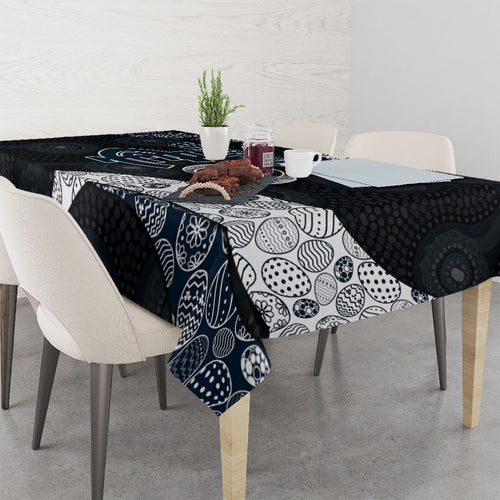 Personalized Carlton Football Tablecloth Easter Egg Pattern Navy Monochrome Tribal Dot Style