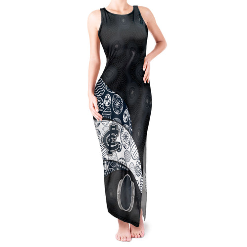 Personalized Carlton Football Tank Maxi Dress Easter Egg Pattern Navy Monochrome Tribal Dot Style