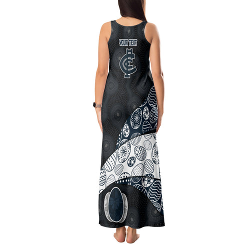 Personalized Carlton Football Tank Maxi Dress Easter Egg Pattern Navy Monochrome Tribal Dot Style