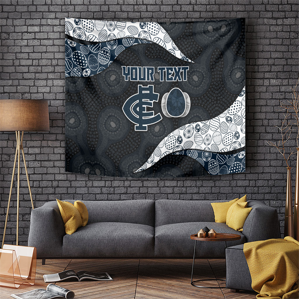 Personalized Carlton Football Tapestry Easter Egg Pattern Navy Monochrome Tribal Dot Style