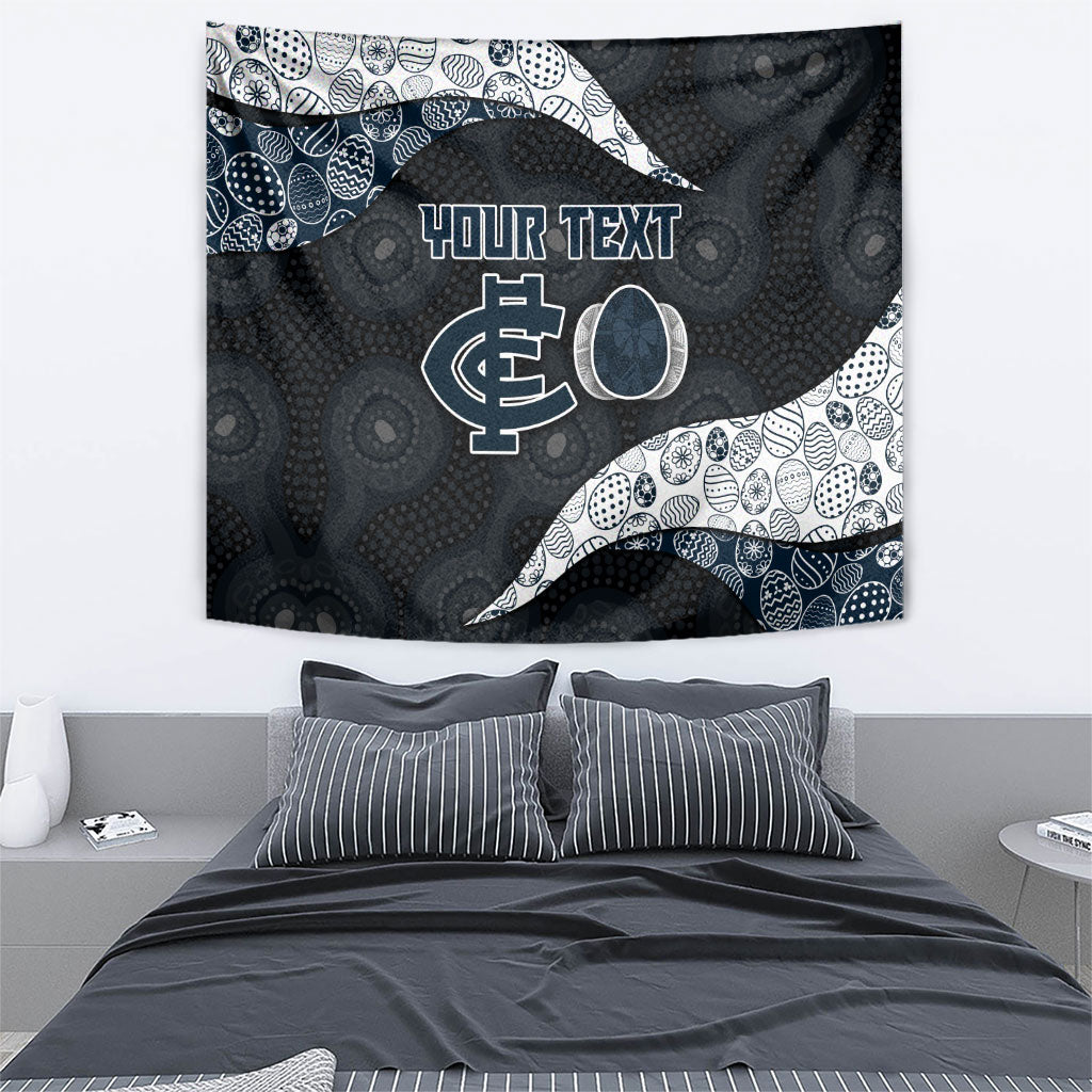 Personalized Carlton Football Tapestry Easter Egg Pattern Navy Monochrome Tribal Dot Style