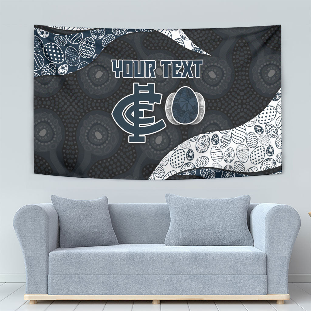 Personalized Carlton Football Tapestry Easter Egg Pattern Navy Monochrome Tribal Dot Style
