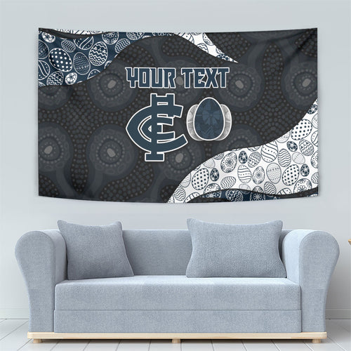 Personalized Carlton Football Tapestry Easter Egg Pattern Navy Monochrome Tribal Dot Style