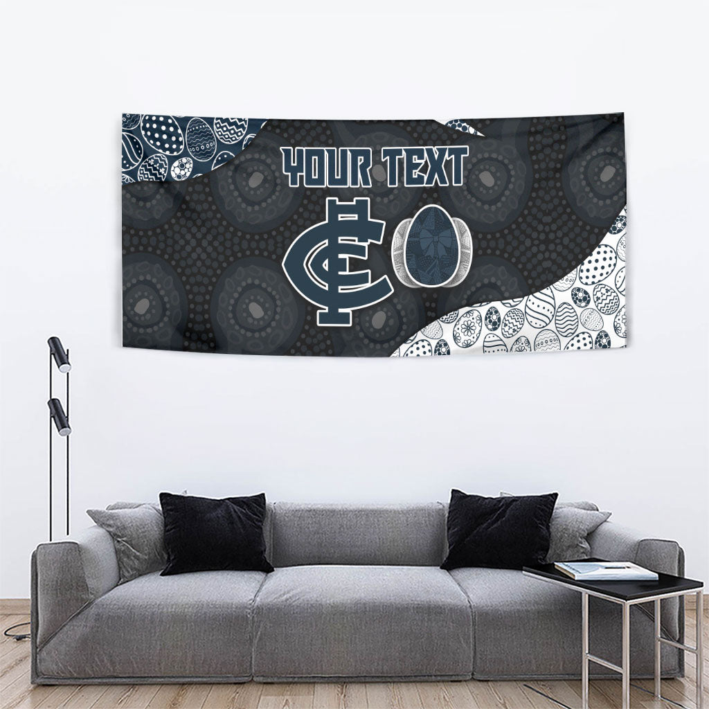Personalized Carlton Football Tapestry Easter Egg Pattern Navy Monochrome Tribal Dot Style