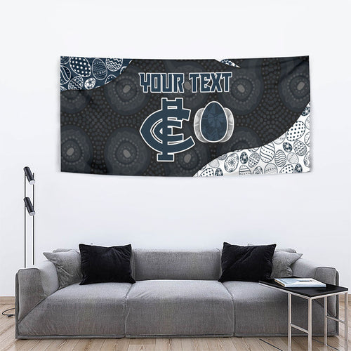 Personalized Carlton Football Tapestry Easter Egg Pattern Navy Monochrome Tribal Dot Style
