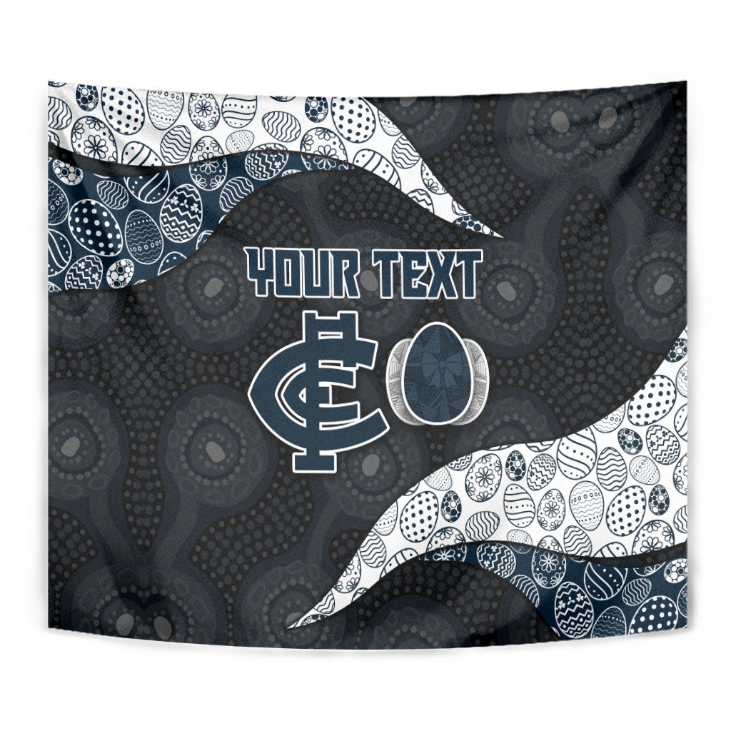 Personalized Carlton Football Tapestry Easter Egg Pattern Navy Monochrome Tribal Dot Style