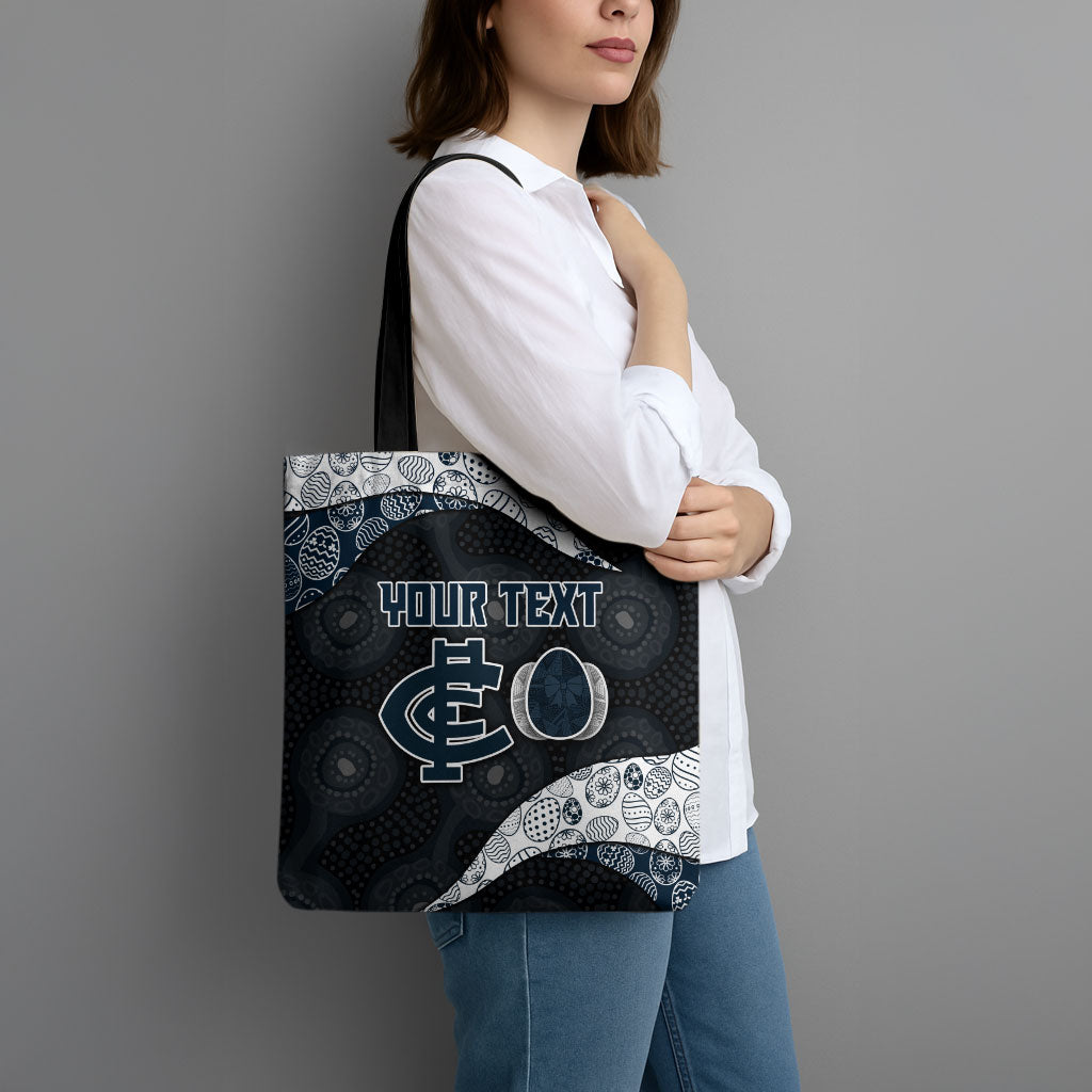 Personalized Carlton Football Tote Bag Easter Egg Pattern Navy Monochrome Tribal Dot Style