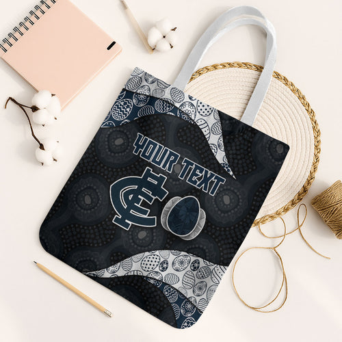 Personalized Carlton Football Tote Bag Easter Egg Pattern Navy Monochrome Tribal Dot Style