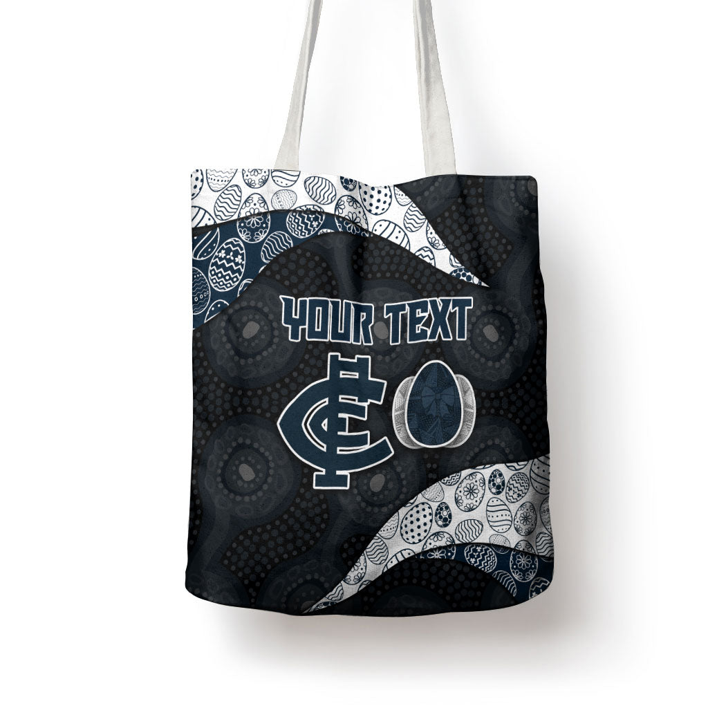 Personalized Carlton Football Tote Bag Easter Egg Pattern Navy Monochrome Tribal Dot Style