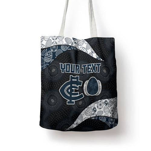 Personalized Carlton Football Tote Bag Easter Egg Pattern Navy Monochrome Tribal Dot Style