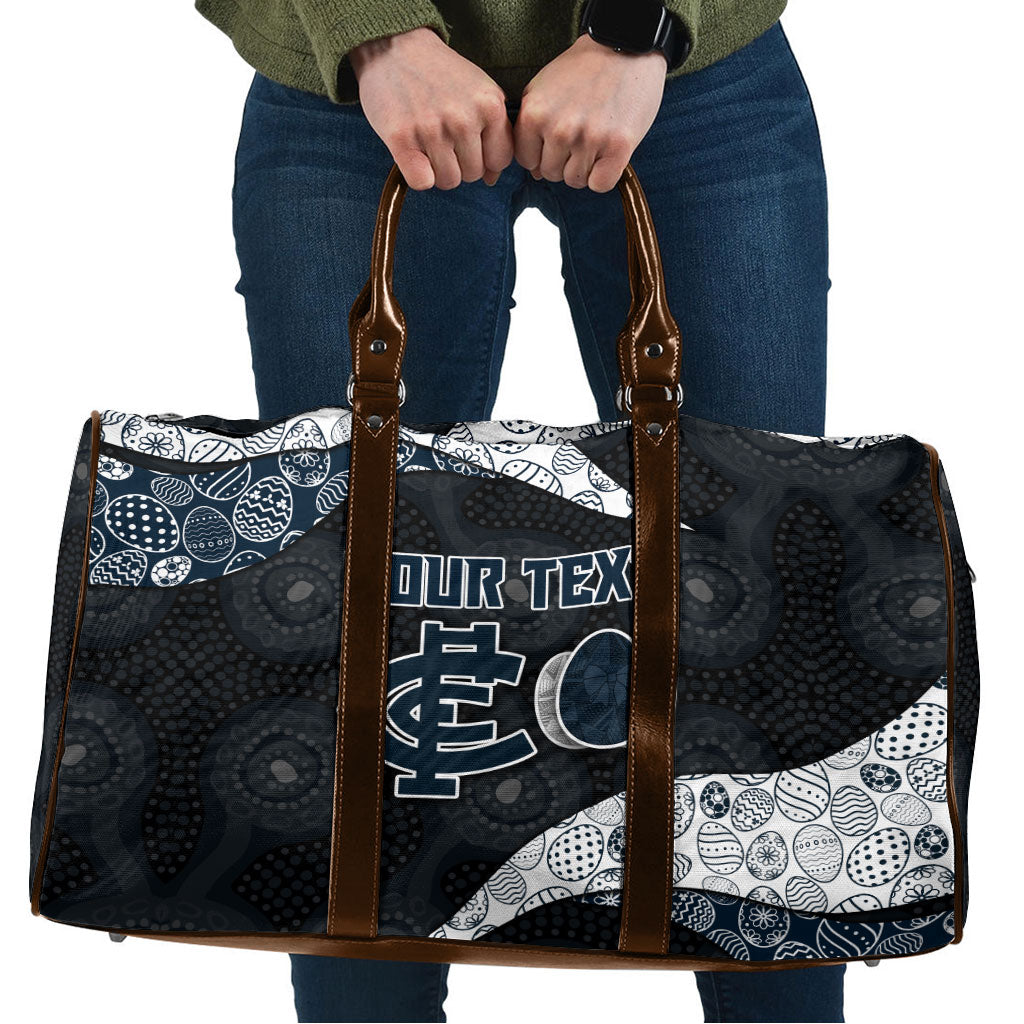 Personalized Carlton Football Travel Bag Easter Egg Pattern Navy Monochrome Tribal Dot Style